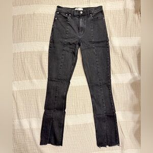 Abercrombie & Fitch High Rise Skinny Jean in Washed Black with Split Hem - LONG